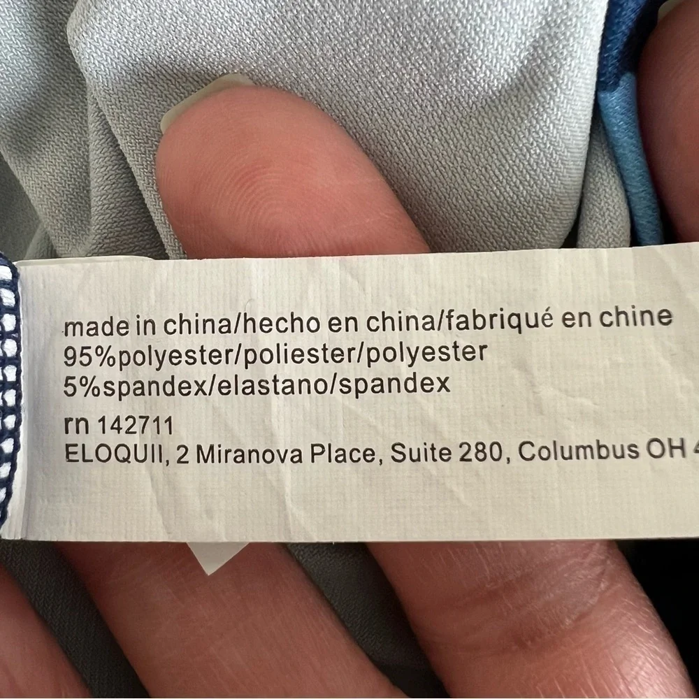 Eloquii Boho Tie Neck L/S Top Keyhole Back Cut Out Stretch Blue Floral 20 - Picture 9 of 10